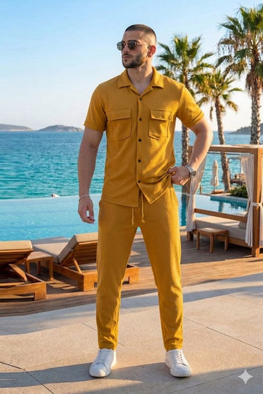 Men’s Textured Mustard Co-ord Set – Effortless Summer Style