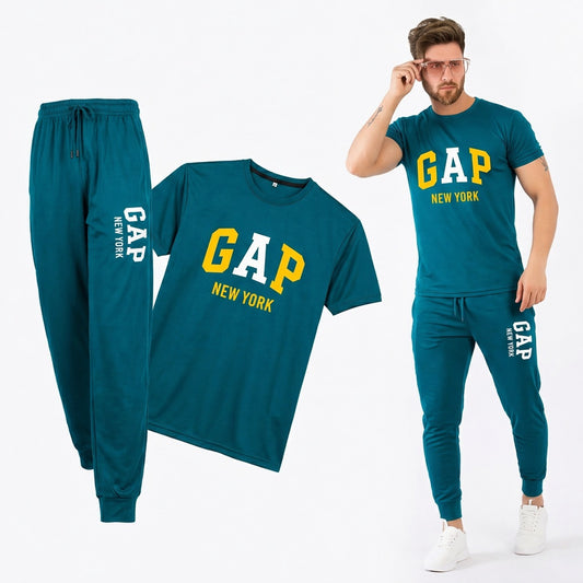GAP New York Printed Teal Cotton Summer Tracksuit for Men