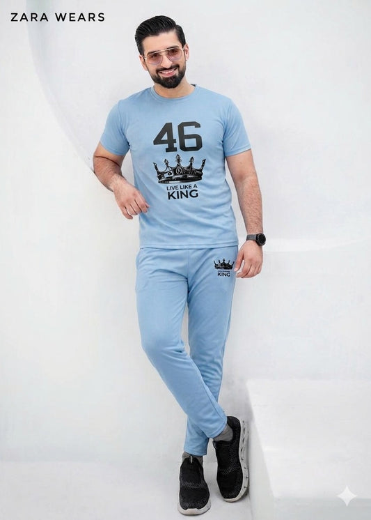 Men’s Premium “Live Like a King” Tracksuit – 3 Piece Loungewear Set (T-Shirt + Trouser + Shorts)