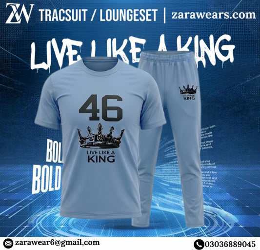 Men’s Premium “Live Like a King” Tracksuit – 3 Piece Loungewear Set (T-Shirt + Trouser + Shorts)